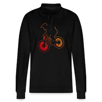 MTB Cycling Men Mountain Bike Cycling - Stanley/Stella Organic Unisex Long-Sleeved Polo Shirt Prepster - black - Front - Anna (173cm) & Nico (186cm)
