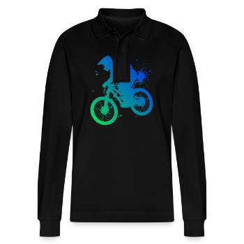 Cycling Men MTB Cycling Women Mountain Bikers - Stanley/Stella Organic Unisex Long-Sleeved Polo Shirt Prepster - black - Front - Anna (173cm) & Nico (186cm)