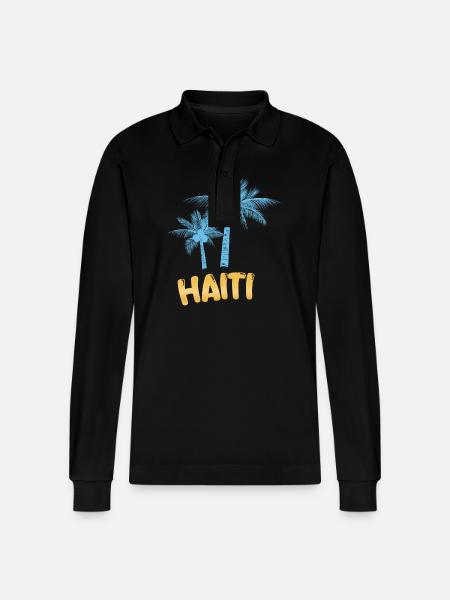 Haiti as Haiti - Stanley/Stella Organic Unisex Long-Sleeved Polo Shirt Prepster - black
