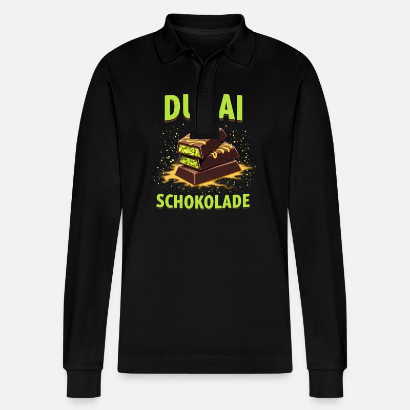 Dubai-Schokolade - Schokolade-Meme - Stanley/Stella Unisex Bio-Langarm-Poloshirt Prepster - Schwarz