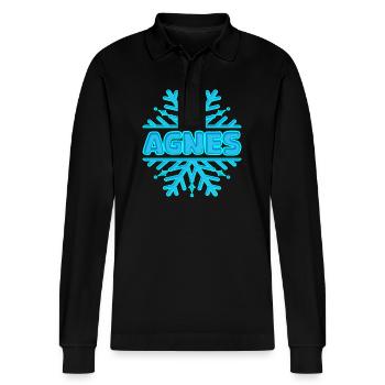 Geschenk für Agnes - Stanley/Stella Unisex Bio-Langarm-Poloshirt Prepster - Schwarz - Vorne - Anna (173cm) & Nico (186cm)