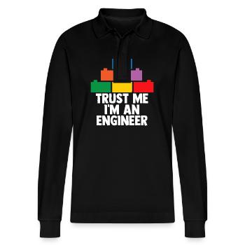 Brick Builder Brick Building Master Builder - Stanley/Stella Organic Unisex Long-Sleeved Polo Shirt Prepster - black - Front - Anna (173cm) & Nico (186cm)