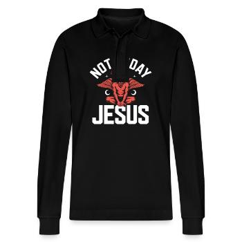 Nicht heute Jesus! Satanist Atheist Goth Aesthetic - Stanley/Stella Unisex Bio-Langarm-Poloshirt Prepster - Schwarz - Vorne - Anna (173cm) & Nico (186cm)