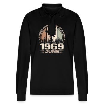 Incomparable since June 1969, 55th Anniversary - Stanley/Stella Organic Unisex Long-Sleeved Polo Shirt Prepster - black - Front - Anna (173cm) & Nico (186cm)