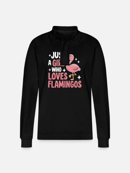 Flamingo Animal Pink - Stanley/Stella Organic Unisex Long-Sleeved Polo Shirt Prepster - black