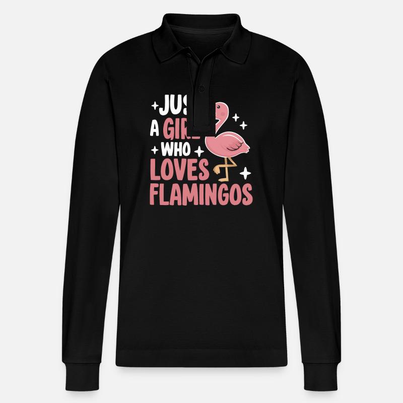 Flamingo Tier Rosa - Stanley/Stella Unisex Bio-Langarm-Poloshirt Prepster - Schwarz