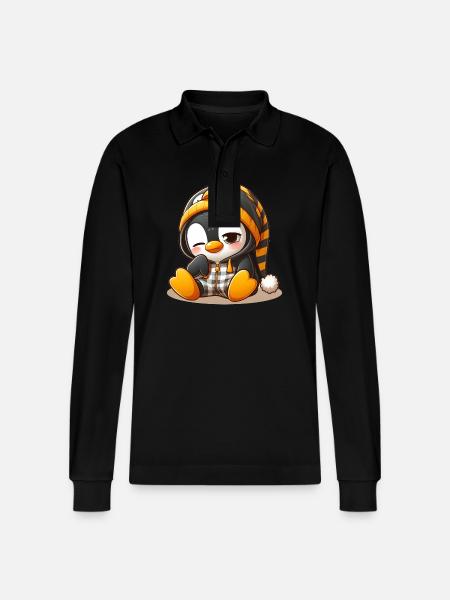 Tired Penguin - Stanley/Stella Organic Unisex Long-Sleeved Polo Shirt Prepster - black