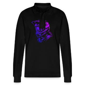 Mountain Bike Mountain Bikers Women Men Cycling - Stanley/Stella Organic Unisex Long-Sleeved Polo Shirt Prepster - black - Front - Anna (173cm) & Nico (186cm)