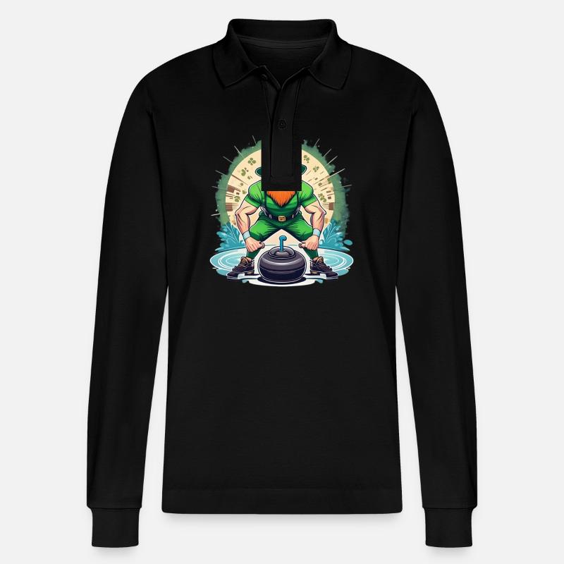 St. Patrick's Day Kleeblatt Curling - Stanley/Stella Unisex Bio-Langarm-Poloshirt Prepster - Schwarz