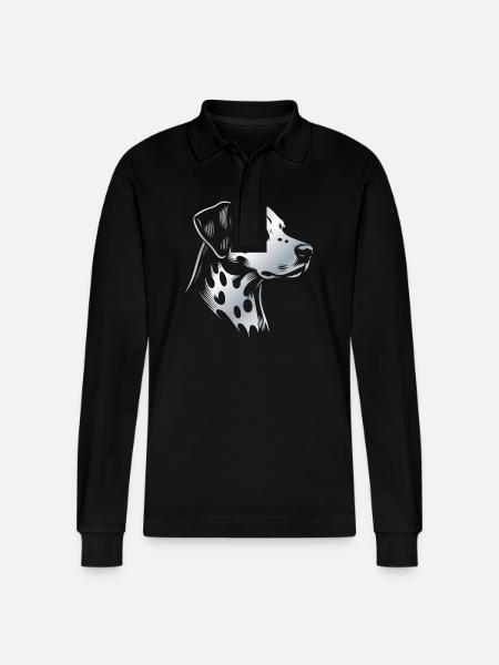 Dalmatian, dog head, drawing silver - Stanley/Stella Organic Unisex Long-Sleeved Polo Shirt Prepster - black