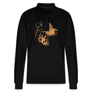 Dalmatian, Dog Head, Drawing bronze - Stanley/Stella Organic Unisex Long-Sleeved Polo Shirt Prepster - black - Front - Anna (173cm) & Nico (186cm)