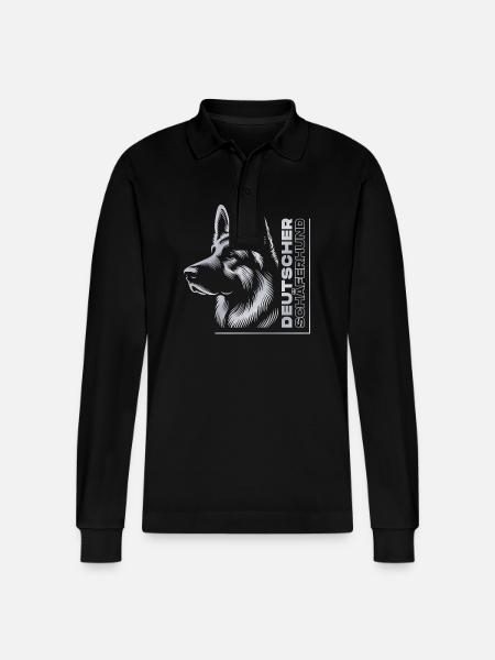 German Shepherd Drawing Head Silver - Stanley/Stella Organic Unisex Long-Sleeved Polo Shirt Prepster - black