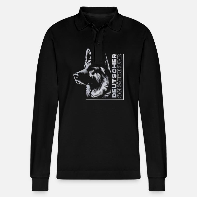 German Shepherd Drawing Head Silver - Stanley/Stella Organic Unisex Long-Sleeved Polo Shirt Prepster - black