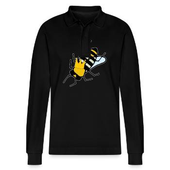 Queen bee with crown - Stanley/Stella Organic Unisex Long-Sleeved Polo Shirt Prepster - black - Front - Anna (173cm) & Nico (186cm)