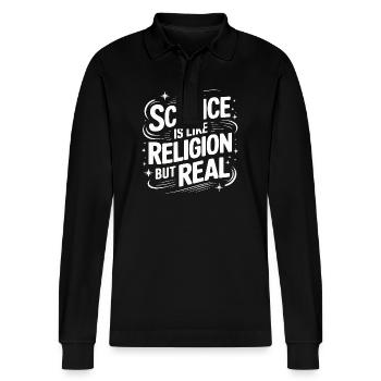 Atheismus Atheist Anti-Religion Agnostiker - Stanley/Stella Unisex Bio-Langarm-Poloshirt Prepster - Schwarz - Vorne - Anna (173cm) & Nico (186cm)
