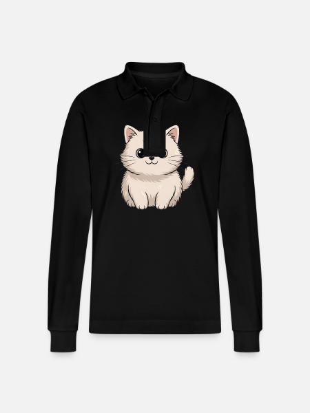 Persian cat - Stanley/Stella Organic Unisex Long-Sleeved Polo Shirt Prepster - black