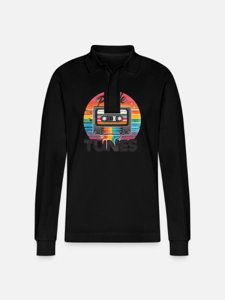Pride Tunes Retro Cassette Design - Stanley/Stella Organic Unisex Long-Sleeved Polo Shirt Prepster - black