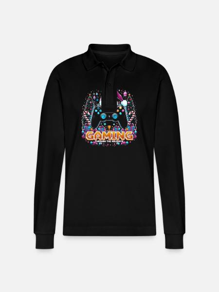 Christmas Gaming Controller - Stanley/Stella Organic Unisex Long-Sleeved Polo Shirt Prepster - black