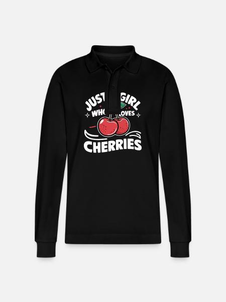 Cherries Cherries Fruits Food - Stanley/Stella Organic Unisex Long-Sleeved Polo Shirt Prepster - black