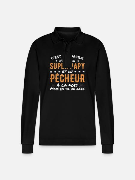 Super-Opa und Fischer-Geschenk - Stanley/Stella Unisex Bio-Langarm-Poloshirt Prepster - Schwarz