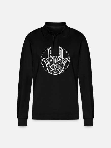 Hamsa - Hand of Fatima - Protection and Blessing - Stanley/Stella Organic Unisex Long-Sleeved Polo Shirt Prepster - black