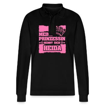 Maiden name Heida - Stanley/Stella Organic Unisex Long-Sleeved Polo Shirt Prepster - black - Front - Anna (173cm) & Nico (186cm)