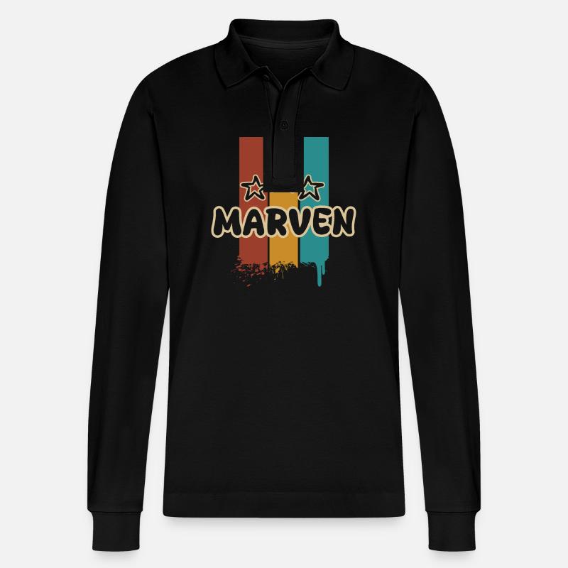 Geschenk für Marven - Stanley/Stella Unisex Bio-Langarm-Poloshirt Prepster - Schwarz