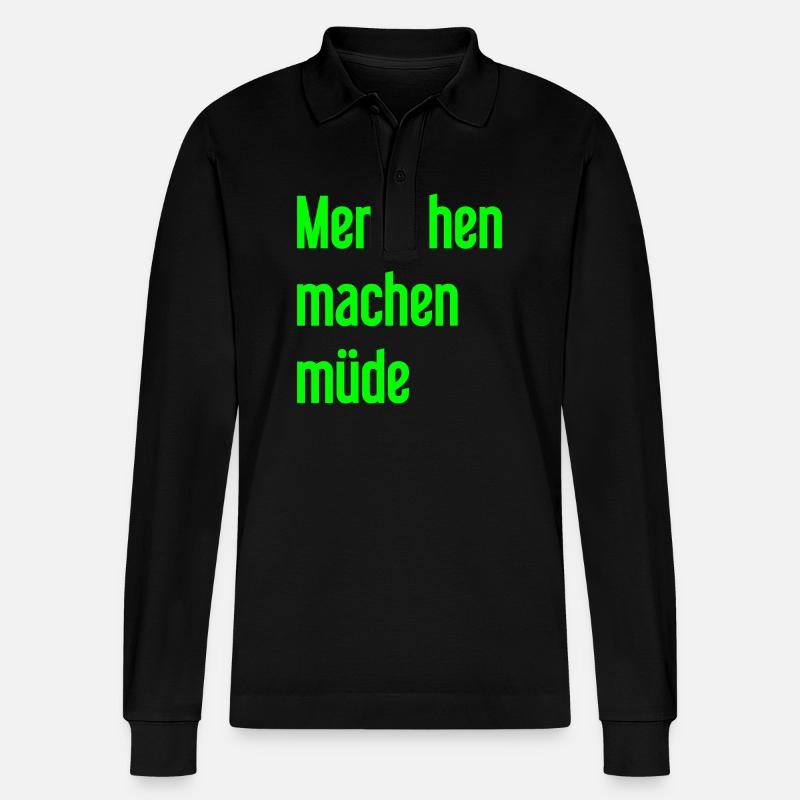 Menschen machen müde - Lustiger Spruch - Stanley/Stella Unisex Bio-Langarm-Poloshirt Prepster - Schwarz