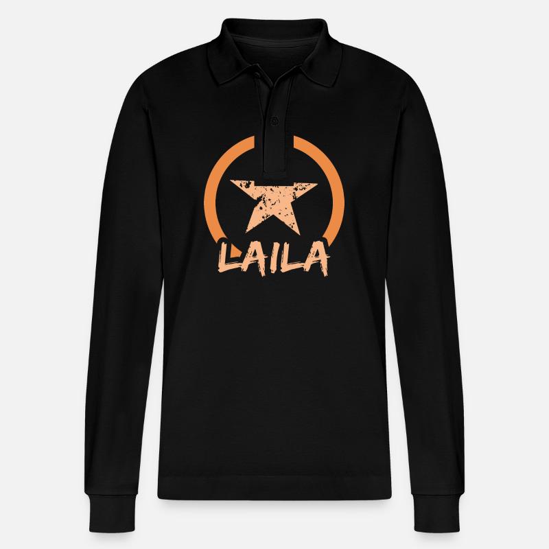 Vorname Laila - Stanley/Stella Unisex Bio-Langarm-Poloshirt Prepster - Schwarz