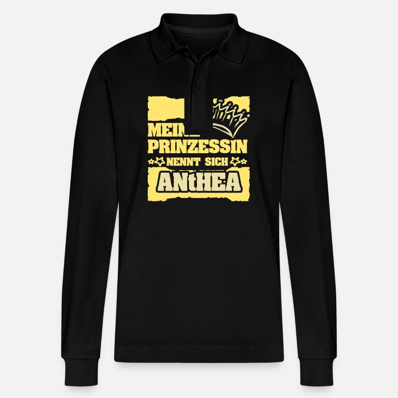Maedchenname Anthea - Stanley/Stella Unisex Bio-Langarm-Poloshirt Prepster - Schwarz