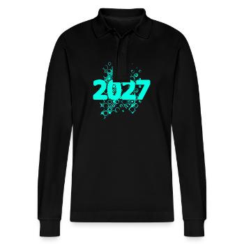 2027 - Stanley/Stella Organic Unisex Long-Sleeved Polo Shirt Prepster - black - Front - Anna (173cm) & Nico (186cm)