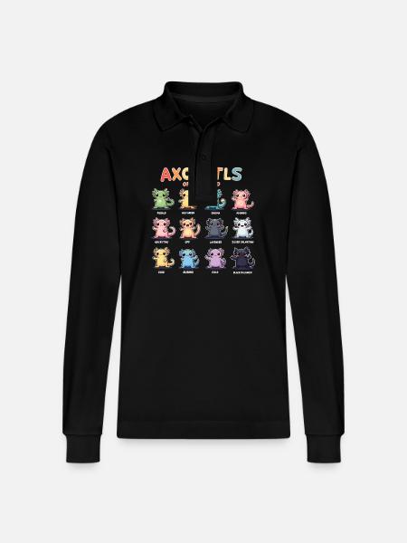 Axolotls Of The World Kawaii Types Of Axolotls - Stanley/Stella Organic Unisex Long-Sleeved Polo Shirt Prepster - black