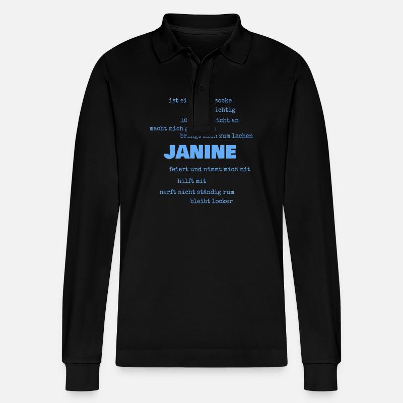 Sprüche Janine - Stanley/Stella Unisex Bio-Langarm-Poloshirt Prepster - Schwarz