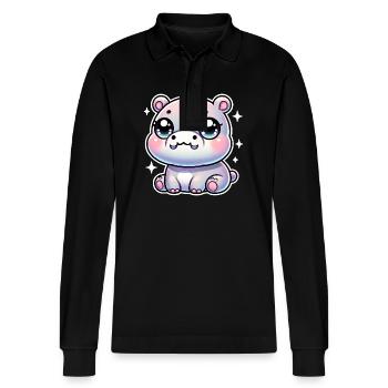 Super Cute Kawaii Baby Hippo - Stanley/Stella Unisex Bio-Langarm-Poloshirt Prepster - Schwarz - Vorne - Anna (173cm) & Nico (186cm)