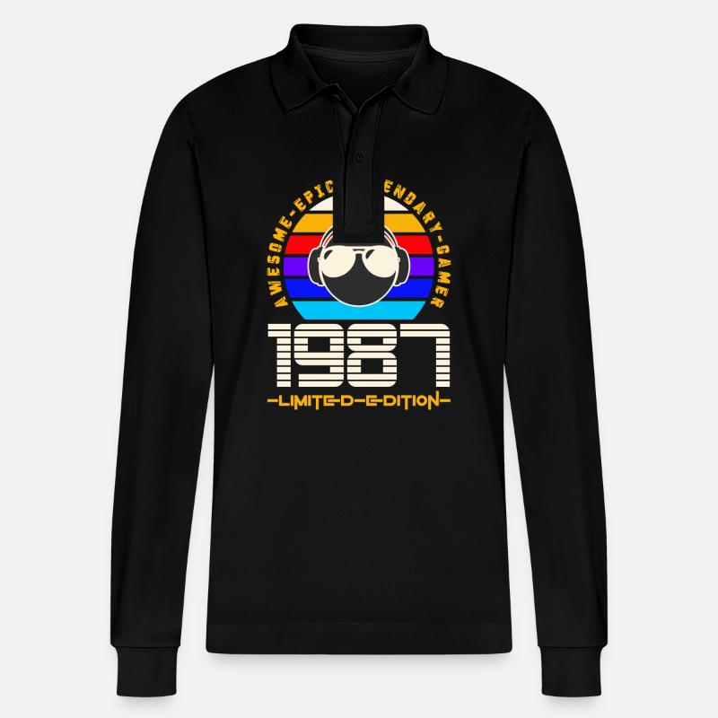 1987 - Stanley/Stella Unisex Bio-Langarm-Poloshirt Prepster - Schwarz