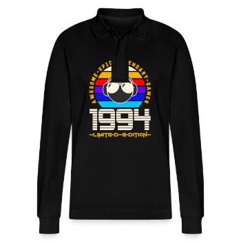 1994 - Stanley/Stella Organic Unisex Long-Sleeved Polo Shirt Prepster - black - Front - Anna (173cm) & Nico (186cm)