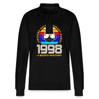1998 - Stanley/Stella Organic Unisex Long-Sleeved Polo Shirt Prepster - black - Front - Anna (173cm) & Nico (186cm)