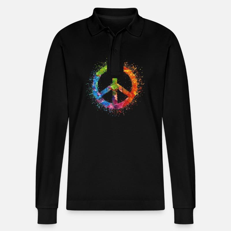 Rainbow Peace Symbol Celebration - Stanley/Stella Unisex Bio-Langarm-Poloshirt Prepster - Schwarz