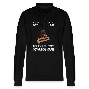 Papa Pyrotechniker - Stanley/Stella Unisex Bio-Langarm-Poloshirt Prepster - Schwarz - Vorne - Anna (173cm) & Nico (186cm)