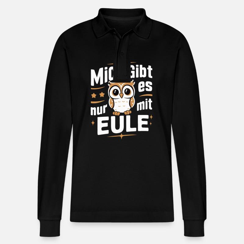 Nachteule Eule Eulen Vogel - Stanley/Stella Unisex Bio-Langarm-Poloshirt Prepster - Schwarz