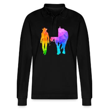 Western Lady Western Rider - Stanley/Stella Organic Unisex Long-Sleeved Polo Shirt Prepster - black - Front - Anna (173cm) & Nico (186cm)