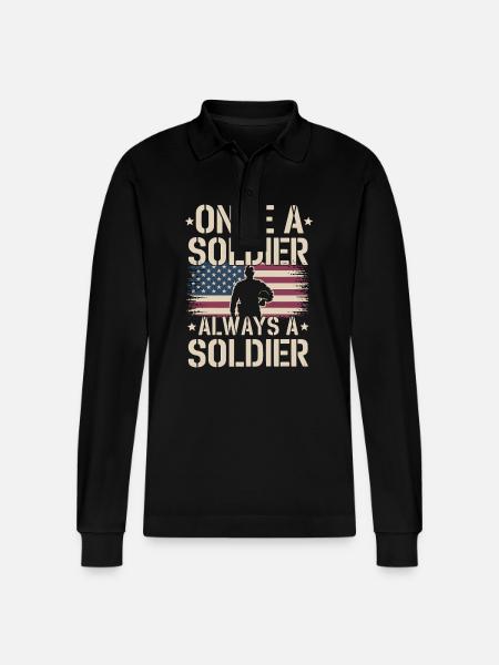 Veteran Military Soldier - Stanley/Stella Organic Unisex Long-Sleeved Polo Shirt Prepster - black