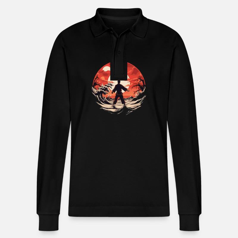 Kampfkunst Wasserlandschaft Design - Stanley/Stella Unisex Bio-Langarm-Poloshirt Prepster - Schwarz