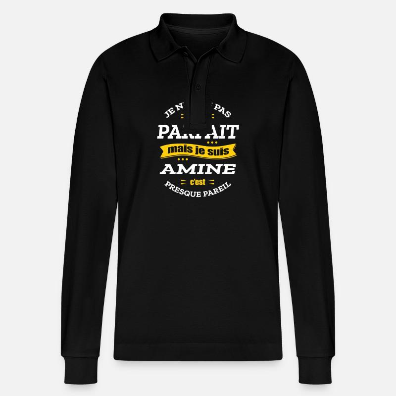 AMINE PARFAIT - PRENOM AMINE - Polo à manches longues bio PREPSTER Stanley/Stella Unisexe - noir