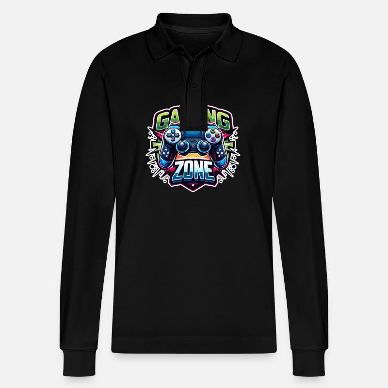 Gaming Zone - Controller Illustration - Stanley/Stella Unisex Bio-Langarm-Poloshirt Prepster - Schwarz
