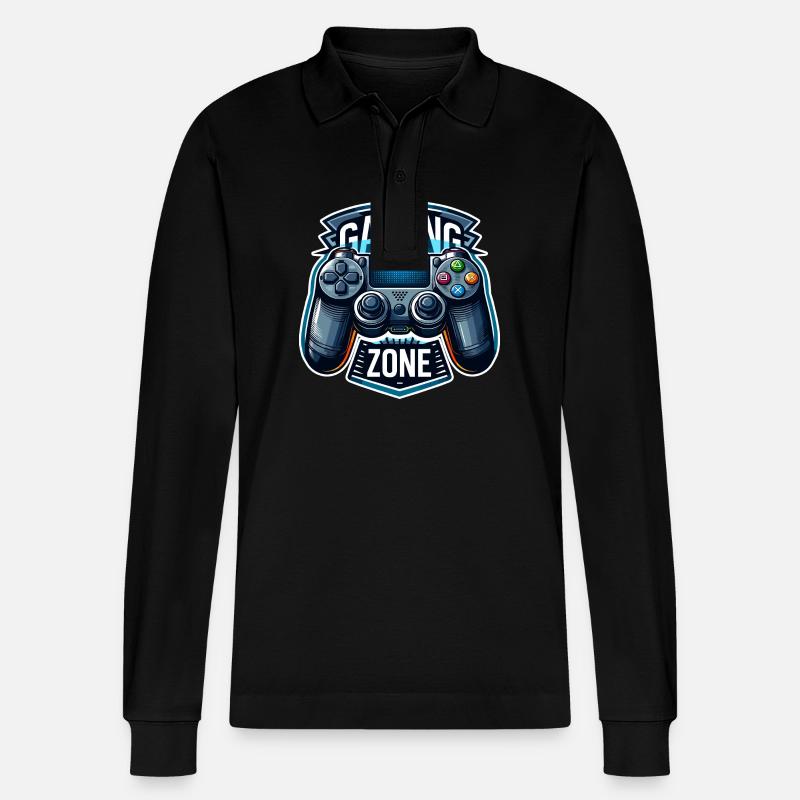 Gaming Zone - Controller Illustration - Stanley/Stella Organic Unisex Long-Sleeved Polo Shirt Prepster - black