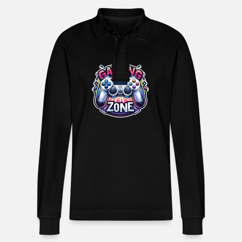 Gaming Zone - Controller Illustration - Stanley/Stella Organic Unisex Long-Sleeved Polo Shirt Prepster - black