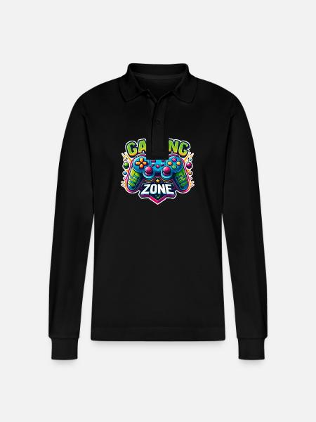 Gaming Zone - Controller Illustration - Stanley/Stella Organic Unisex Long-Sleeved Polo Shirt Prepster - black