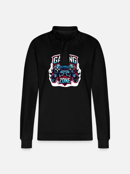 Gaming Zone - Controller Illustration - Stanley/Stella Organic Unisex Long-Sleeved Polo Shirt Prepster - black
