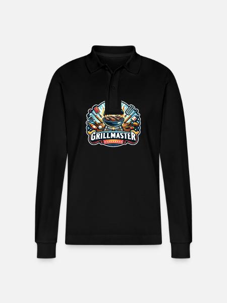 GrillMaster - Grill Illustration - Stanley/Stella Organic Unisex Long-Sleeved Polo Shirt Prepster - black